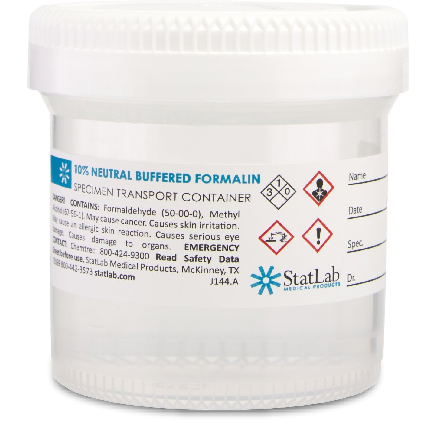 StatClick™ Prefilled Formalin Container 45 mL Fill in 90 mL (3 oz.) Screw Cap Warning Label NonSterile (1002259_EA)