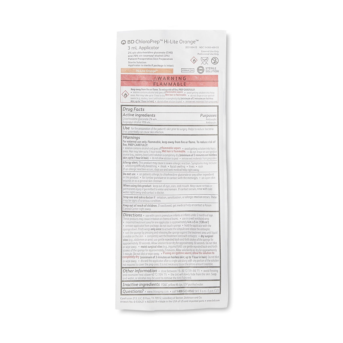 Chloraprep Skin Rash ChloraPrep™ Hi-Lite Orange™ Skin Prep Solution 3 mL Foam Applicator 2% ...