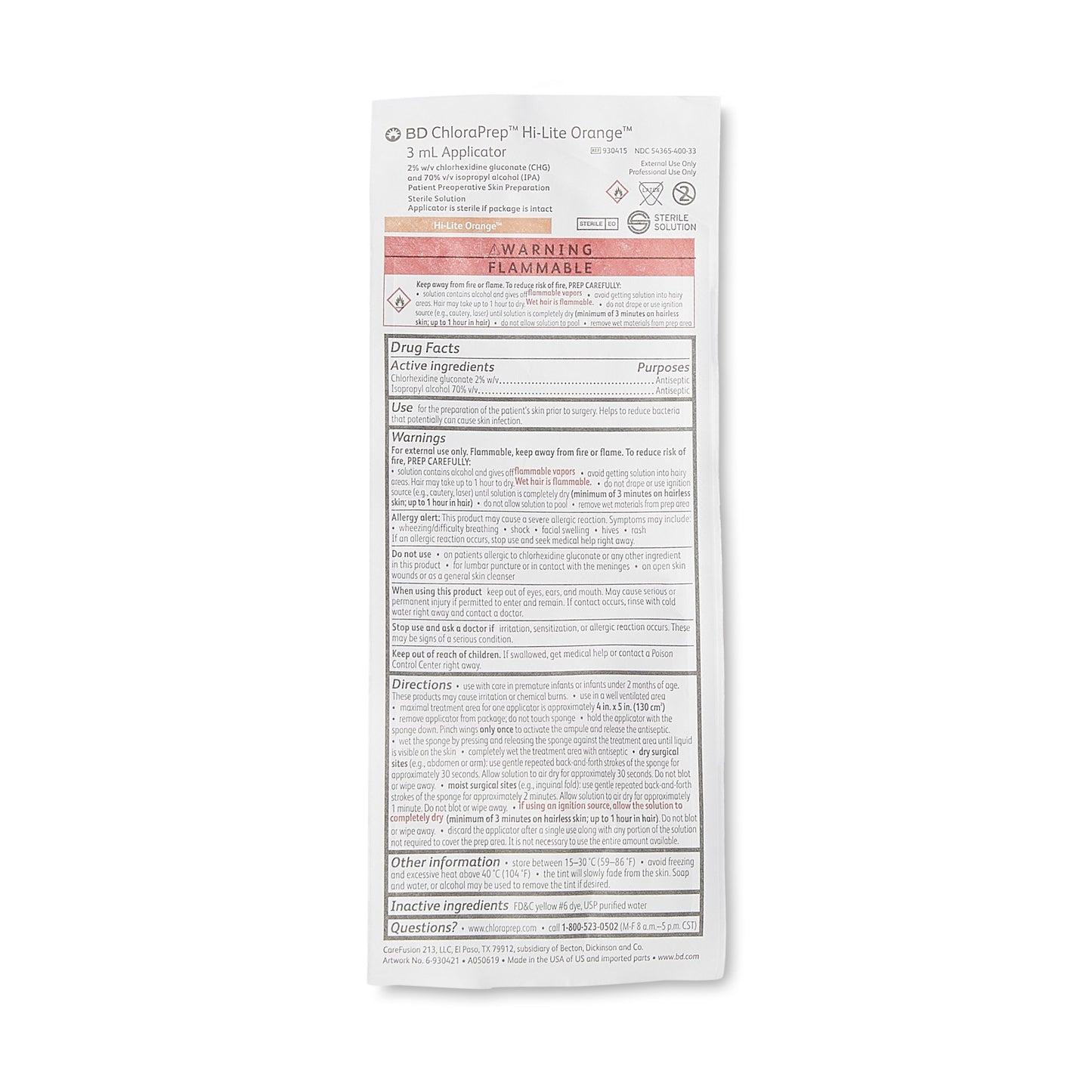 ChloraPrep™ Hi-Lite Orange™ Skin Prep Solution 3 mL Foam Applicator 2% / 70% Strength CHG (Chlorhexidine Gluconate) / Isopropyl Alcohol Sterile (1189867_CT)
