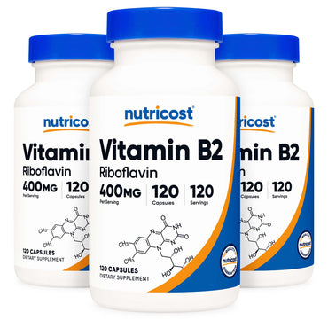 nutricost® Vitamin B2 Riboflavin Dietary Supplement Vitamin B2 400 mg Strength Capsule 120 Per Bottle (1270249_BT)