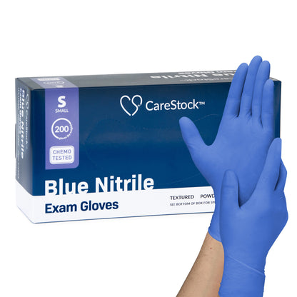 CareStock™ Exam Glove Small NonSterile Nitrile Standard Cuff Length Textured Fingertips Blue Chemo Tested (1230896_BX)