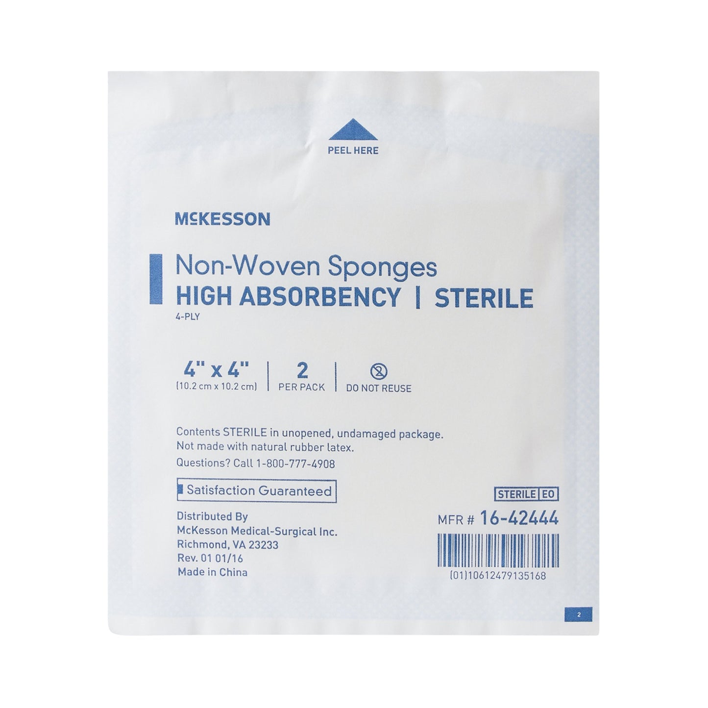 McKesson Nonwoven Sponge 4 X 4 Inch 4-Ply Sterile 2 per Pack (482411_CS)