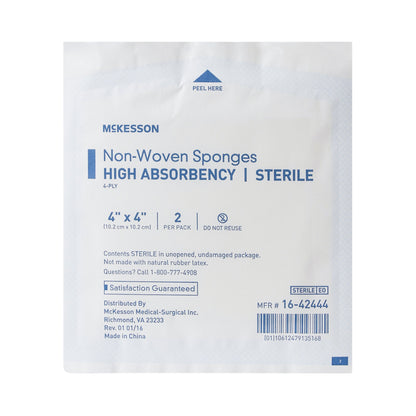 McKesson Nonwoven Sponge 4 X 4 Inch 4-Ply Sterile 2 per Pack (482411_CS)