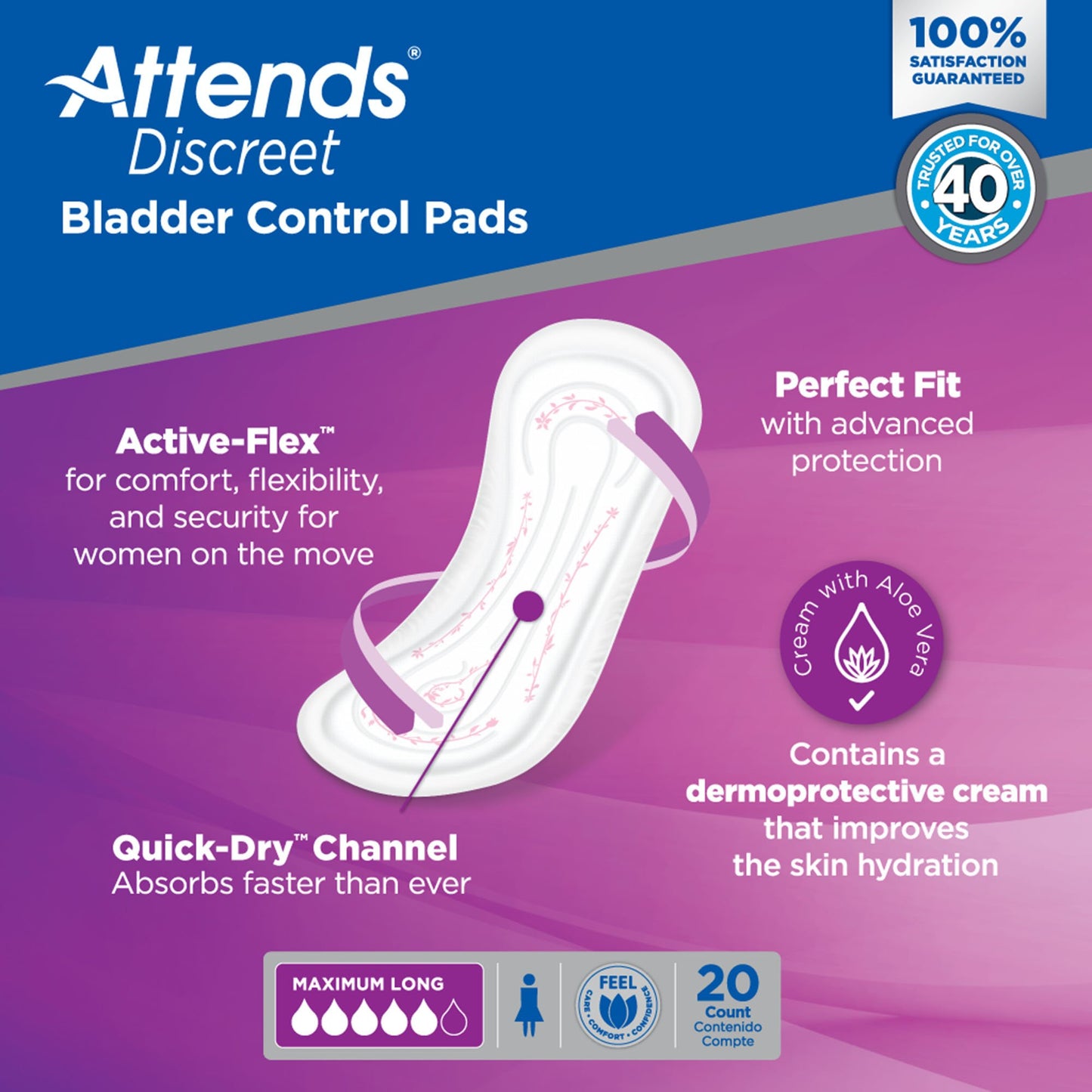 Attends® Discreet Bladder Control Pad 14-1/2 Inch Length Moderate Absorbency Polymer Core One Size Fits Most (1039116_CS)
