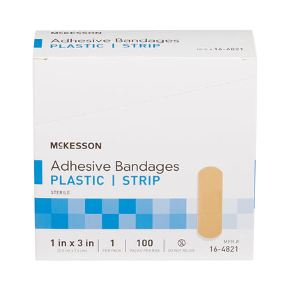 McKesson Adhesive Strip 1 X 3 Inch Plastic Rectangle Tan Sterile (466878_CS)