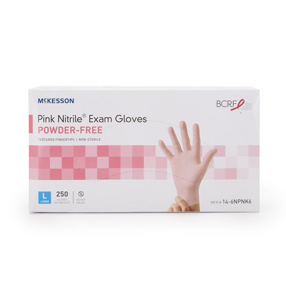 McKesson Pink Nitrile® Exam Glove Large NonSterile Nitrile Standard Cuff Length Textured Fingertips Pink Not Rated (1065403_BX)