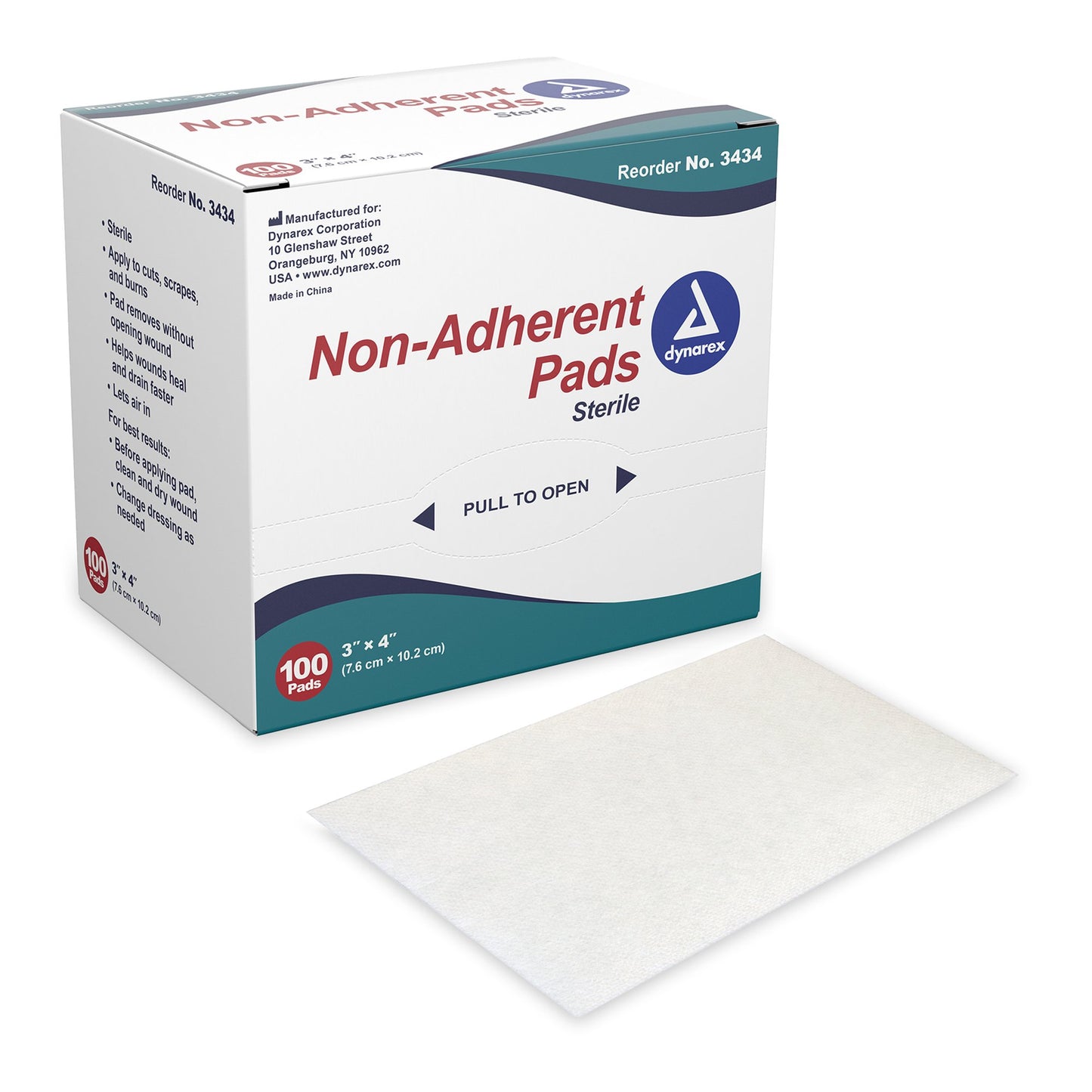 Dynarex® Non-Adherent Dressing 3 X 4 Inch Sterile 100 per Pack (246024_CS)