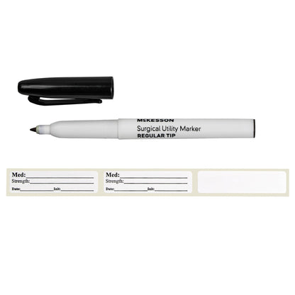 McKesson Medical Utility Marker with Labels Permanent Black Ink Sterile Full Size Regular Tip (1182557_BX)