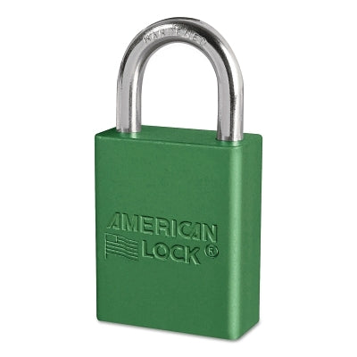 American Lock Solid Aluminum Padlocks, 1/4 in Dia, 1 in L X 3/4 in W, Green (045-A1105GRN)