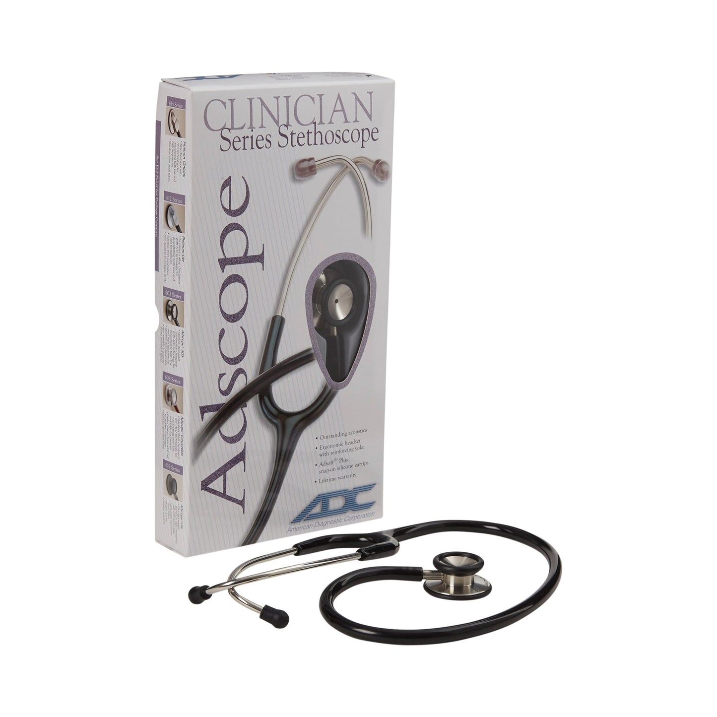 Adscope® 603 Clinician Stethoscope Black 1-Tube 22 Inch Tube Double Sided Chestpiece (363826_EA)