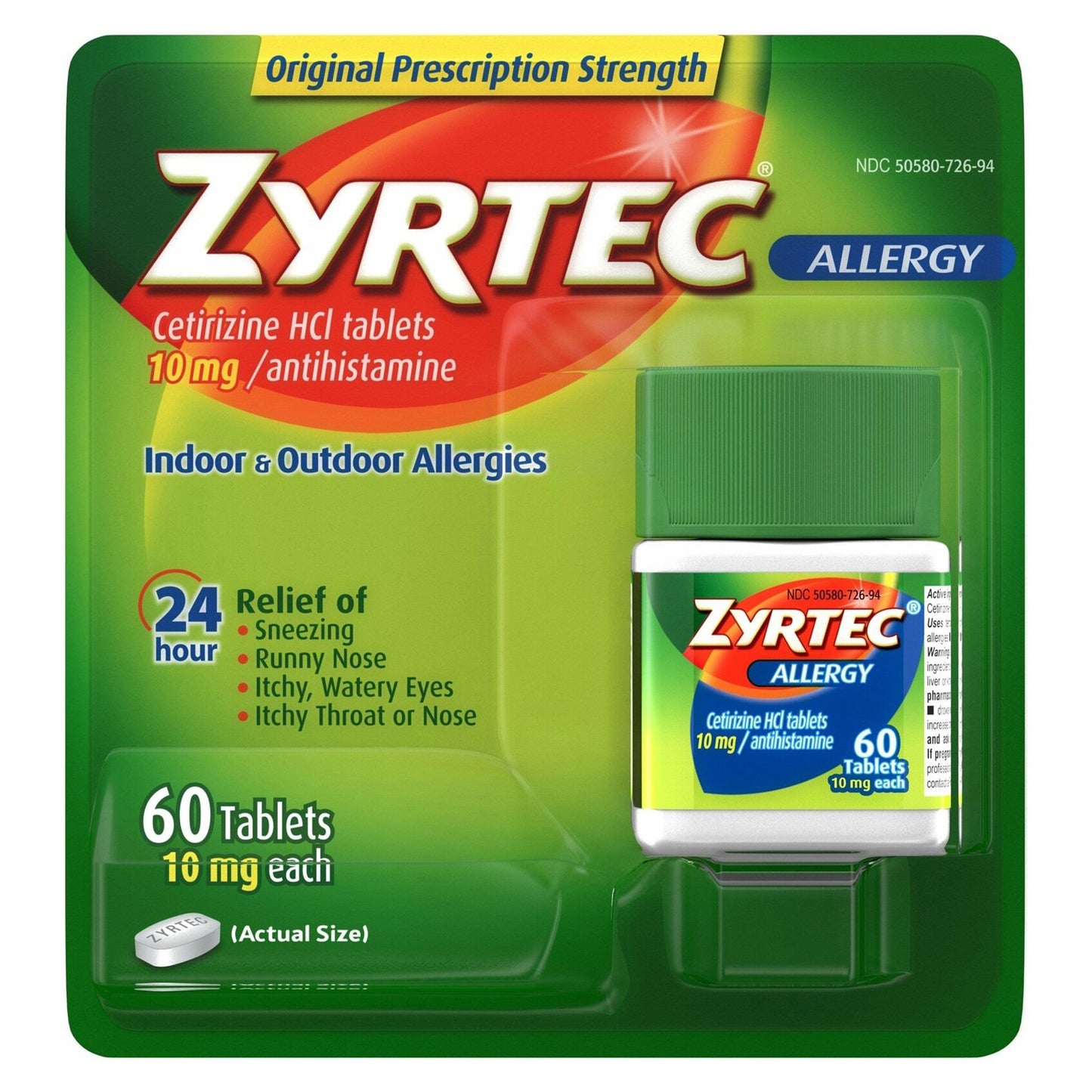Zyrtec® Allergy Relief 10 mg Strength Tablet 60 per Bottle (1170230_BT)