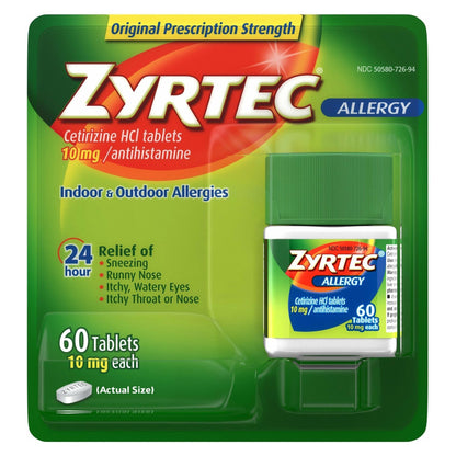Zyrtec® Allergy Relief 10 mg Strength Tablet 60 per Bottle (1170230_BT)