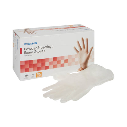 McKesson Exam Glove X-Small NonSterile Vinyl Standard Cuff Length Smooth Clear Not Rated (832680_BX)