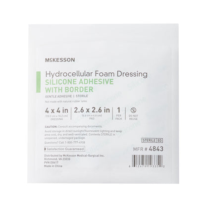 McKesson Foam Dressing 4 X 4 Inch With Border Film Backing Silicone Gel Adhesive Square Sterile (886432_CS)