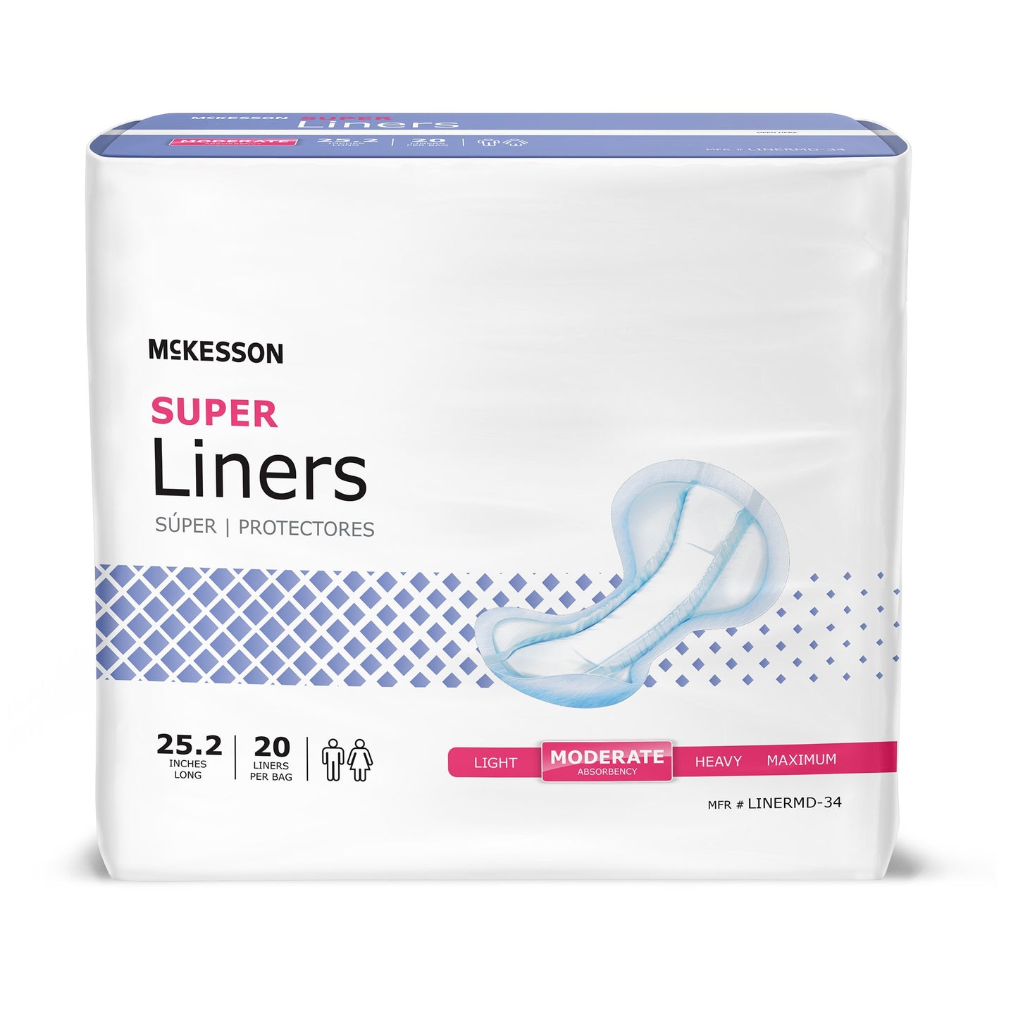 McKesson Super Incontinence Liner 25-1/5 Inch Length Moderate Absorbency Polymer Core One Size Fits Most (1187897_CS)