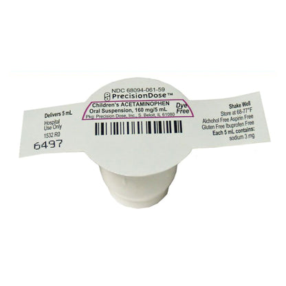 Precision Dose Inc Children's Pain Relief 160 mg / 5 mL Strength Acetaminophen Oral Suspension 30 per Case (1217030_CS)