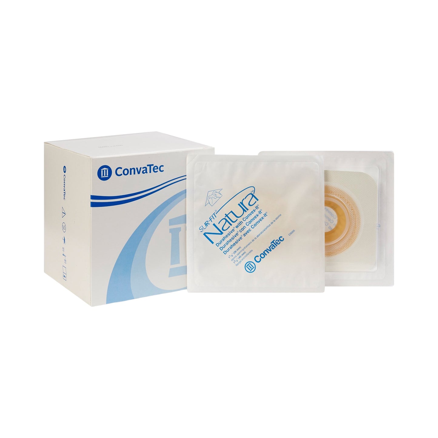 Sur-Fit Natura® Ostomy Barrier Precut, Extended Wear Durahesive® Adhesive 45 mm Flange System Hydrocolloid 1-1/8 Inch Opening 4-1/2 X 4-1/2 Inch (466131_BX)