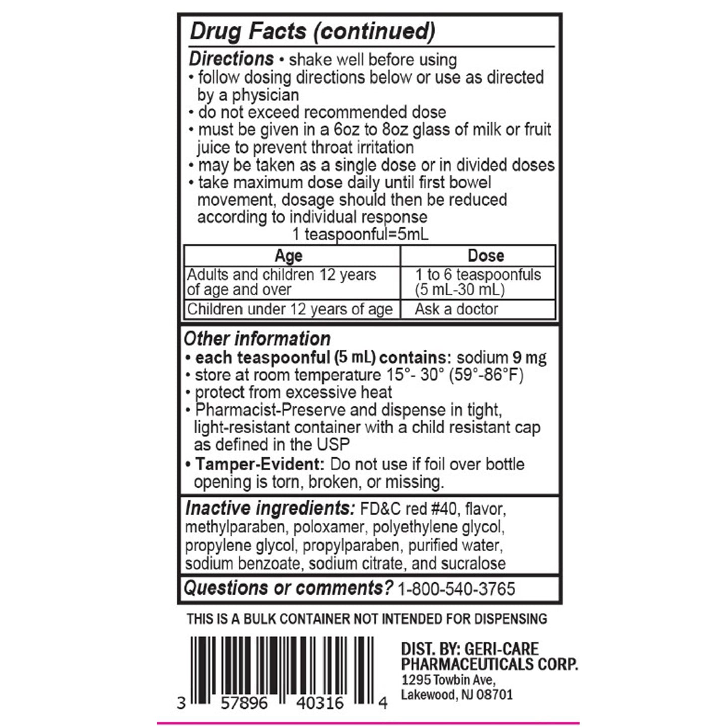 Geri-Care® Stool Softener Cherry Liquid 16 oz. 50 mg / 5 mL Strength Docusate Sodium (1226011_BT)