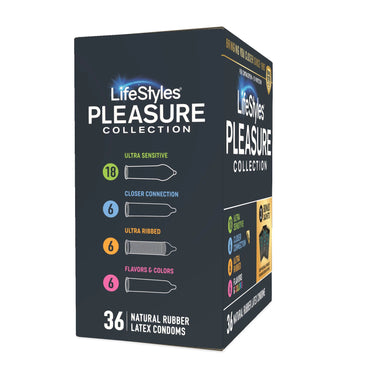 Lifestyles® Pleasure Collection Condom Variety Pack Lubricated One Size Fits Most 36 Per Box (1256944_BX)