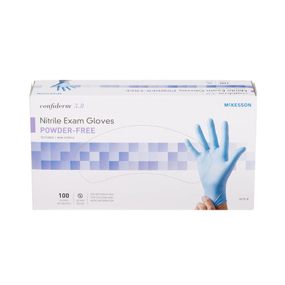 McKesson Confiderm® 3.8 Exam Glove Large NonSterile Nitrile Standard Cuff Length Textured Fingertips Blue Not Rated (921613_CS)
