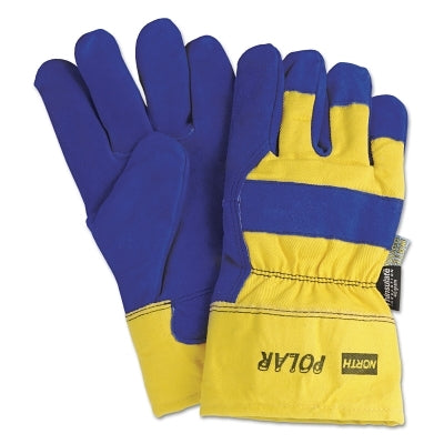 North Safety Products North Polar® Insulated Leather Palm Glove, Split Cowhide, Blue/Yellow, Large (068-706465NK)