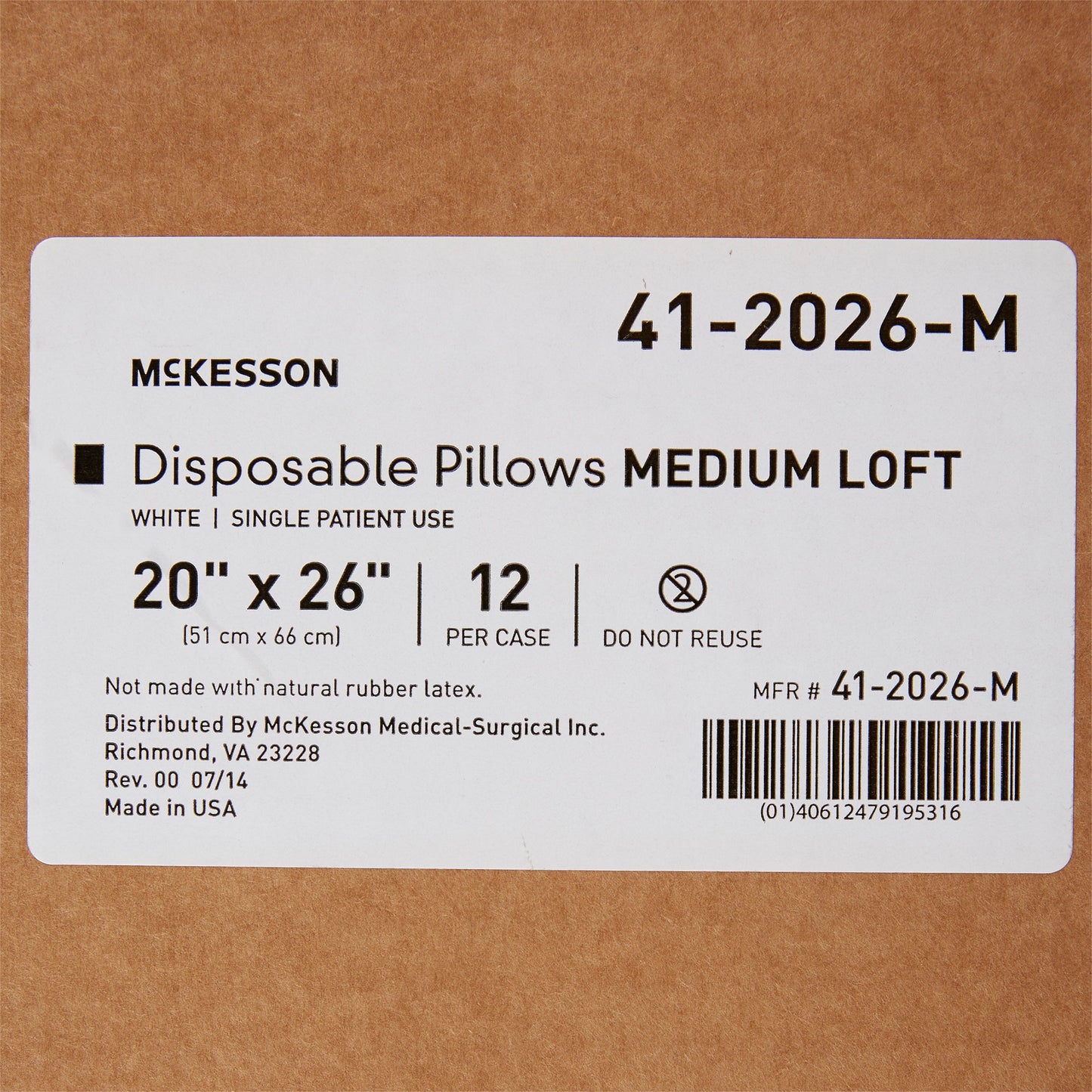McKesson Bed Pillow 20 X 26 Inch White Single Patient Use (939593_CS)