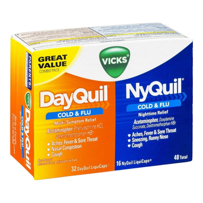 DayQuil® Nyquil® Combo Pack Cold and Cough Relief 325 mg - 10 mg - 5 mg Strength and 325 mg - 15 mg - 6.25 mg Strength Gelcap 48 per Box (829814_CT)