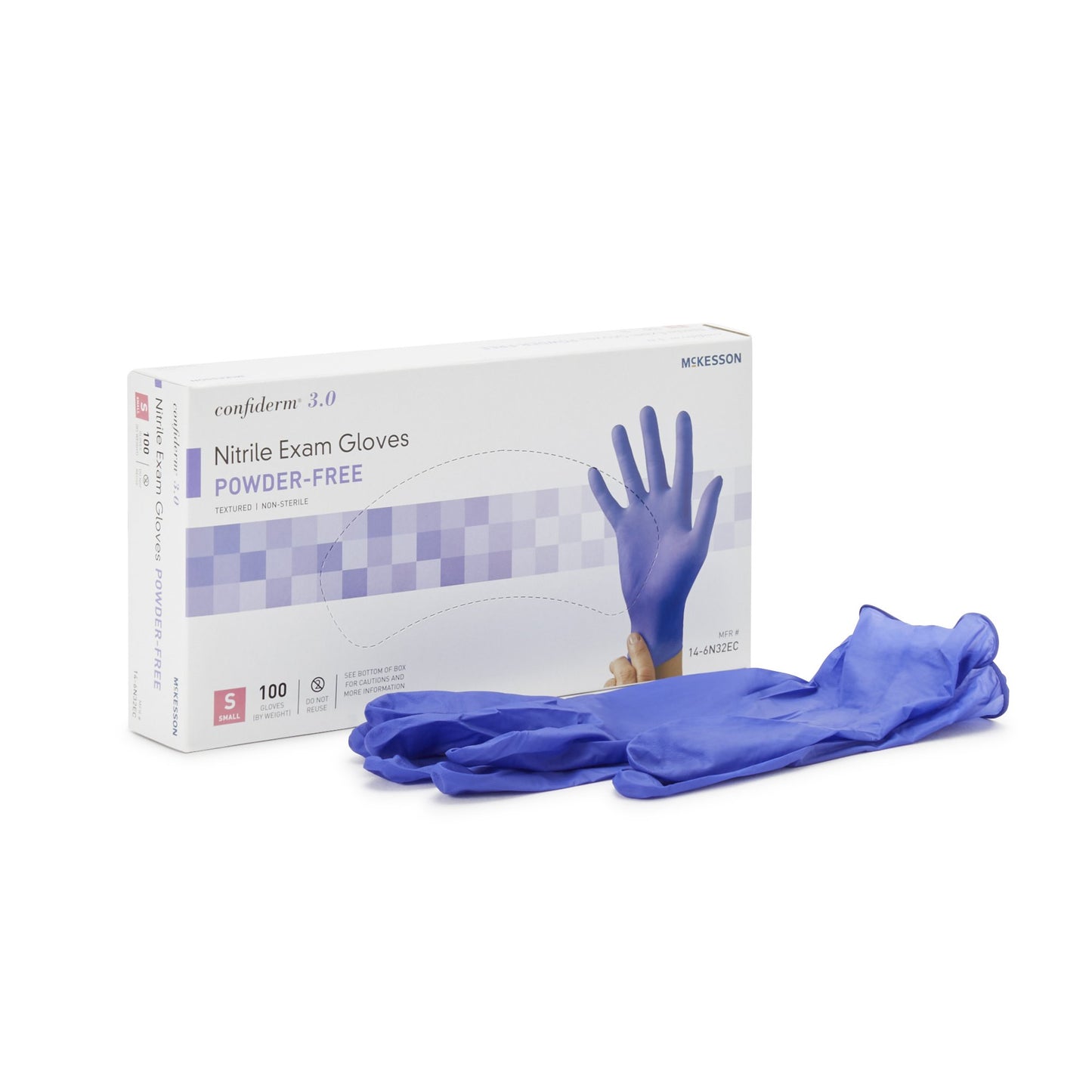 McKesson Confiderm® 3.0 Exam Glove Small NonSterile Nitrile Standard Cuff Length Textured Fingertips Blue Not Rated (1107940_BX)