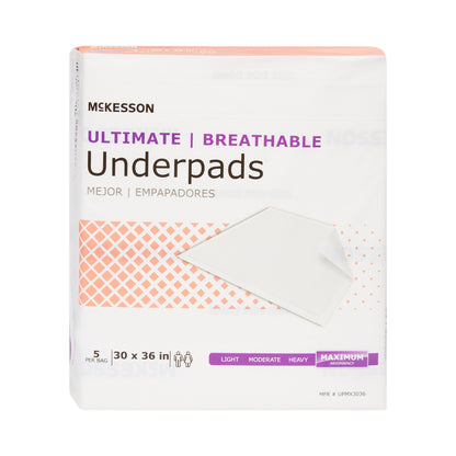 McKesson Ultimate Breathable Disposable Underpad 30 X 36 Inch Fluff / Polymer Heavy Absorbency (1075429_BG)