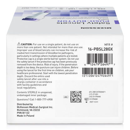 McKesson Safety Lancet 28 Gauge Retractable Push Button Activation Finger (1217991_CS)
