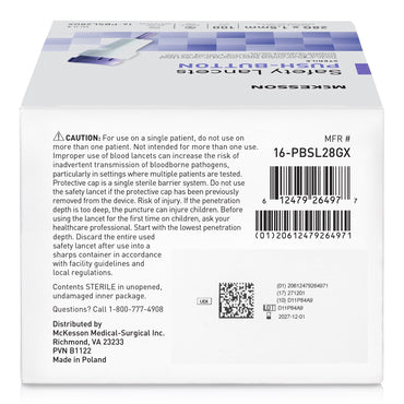 McKesson Safety Lancet 28 Gauge Retractable Push Button Activation Finger (1217991_BX)