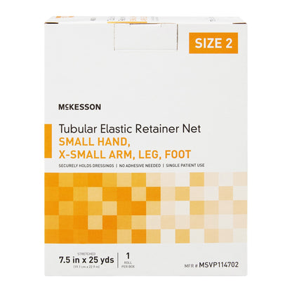 McKesson Elastic Net Retainer Dressing Tubular Elastic 7-1/2 Inch X 25 Yard (19.1 cm X 22.9 m) Size 2 White Small Hand / X-Small Arm / Leg / Foot NonSterile (1113346_CS)