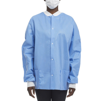 O&M Halyard Inc Lab Jacket Blue Large Hip Length 3-Layer SMS Disposable (203636_CS)