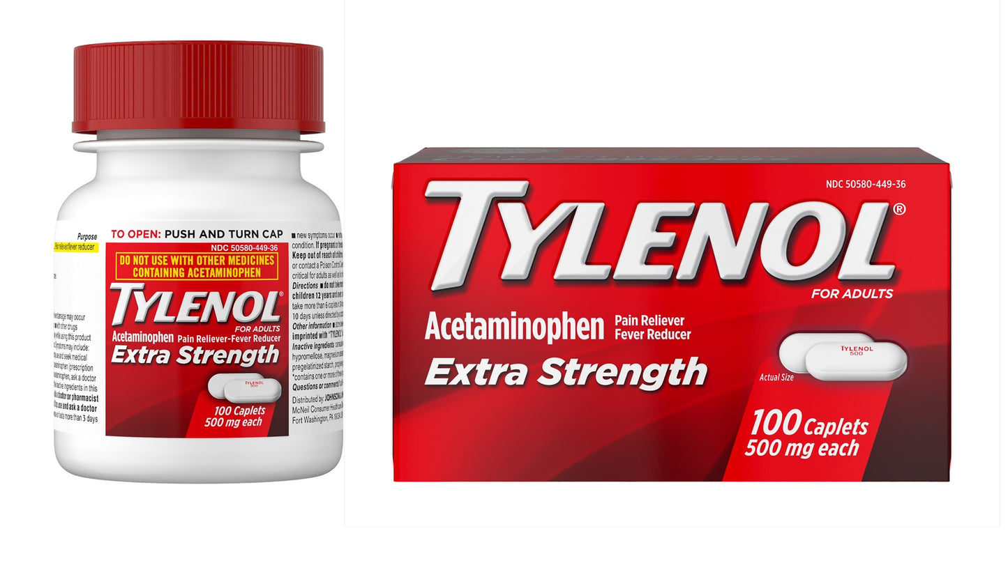 Tylenol® Pain Relief 500 mg Strength Acetaminophen Caplet 100 per Box (701519_CS)