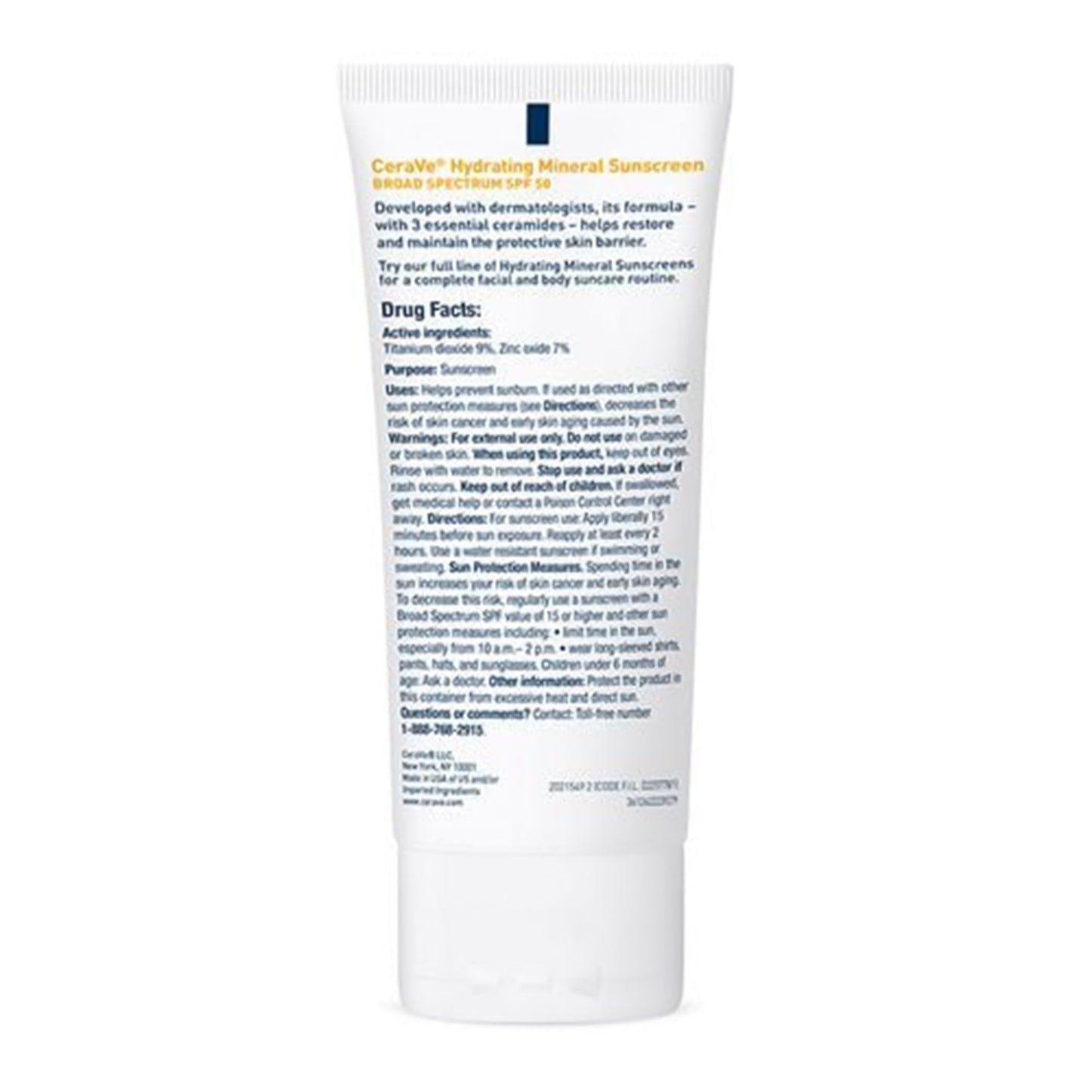 CeraVe® Hydrating Mineral Sunscreen Face Sunscreen SPF 50 Lotion 2.5 oz. Tube (1253472_EA)