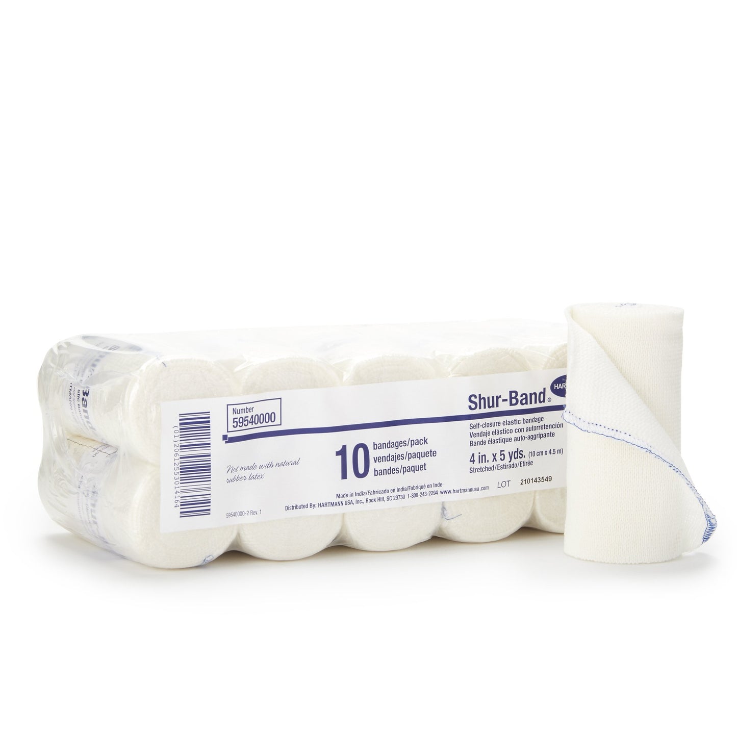 Shur-Band® LF Elastic Bandage 4 Inch X 5 Yard Single Hook and Loop Closure Natural NonSterile Standard Compression (442363_RL)