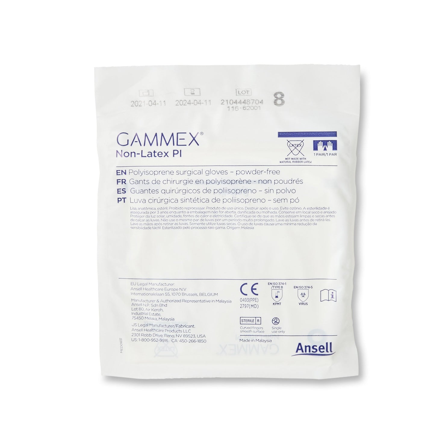 GAMMEX® Non-Latex PI Surgical Glove Size 8 Sterile Polyisoprene Standard Cuff Length Micro-Textured White Chemo Tested (765480_BX)