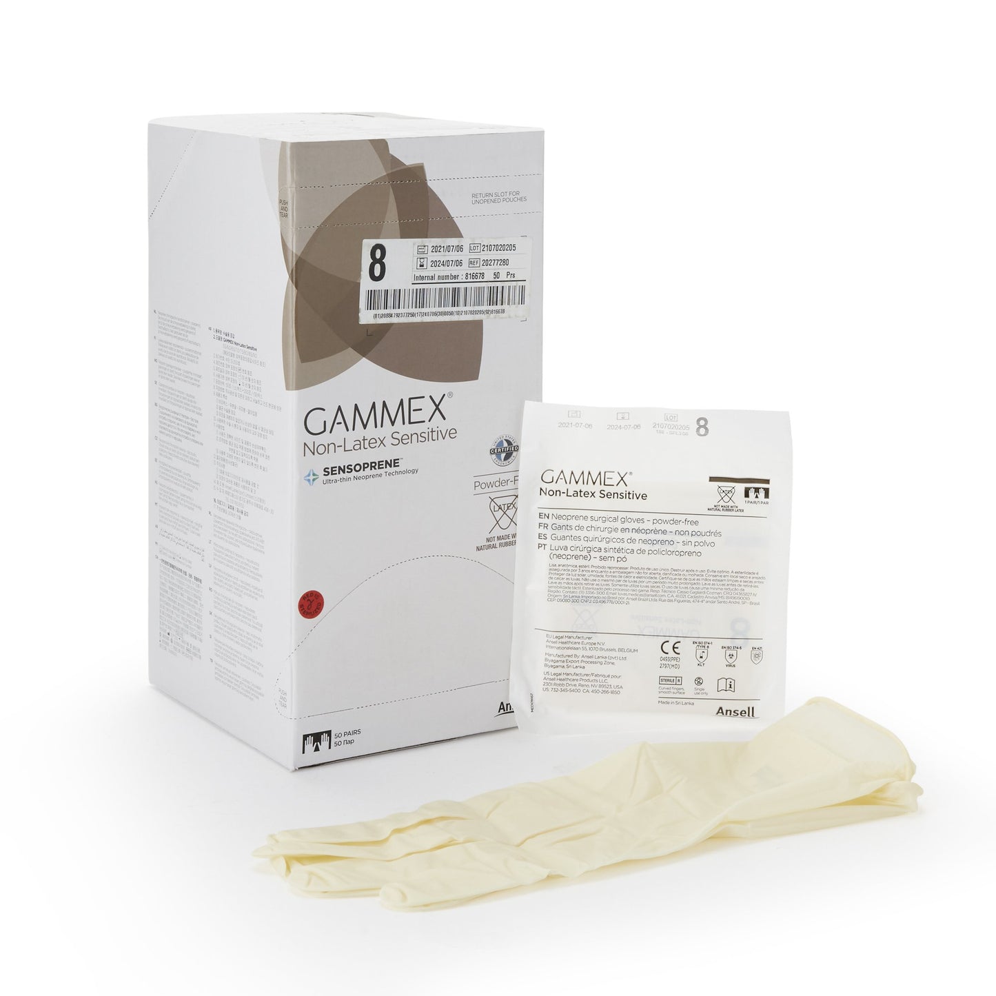 GAMMEX® Non-Latex Sensitive Surgical Glove Size 8 Sterile Polychloroprene Standard Cuff Length Micro-Textured Cream Chemo Tested (833676_CS)