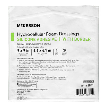 McKesson Foam Dressing 9 X 9 Inch With Border Waterproof Film Backing Silicone Gel Adhesive Sacral Sterile (1238306_BX)