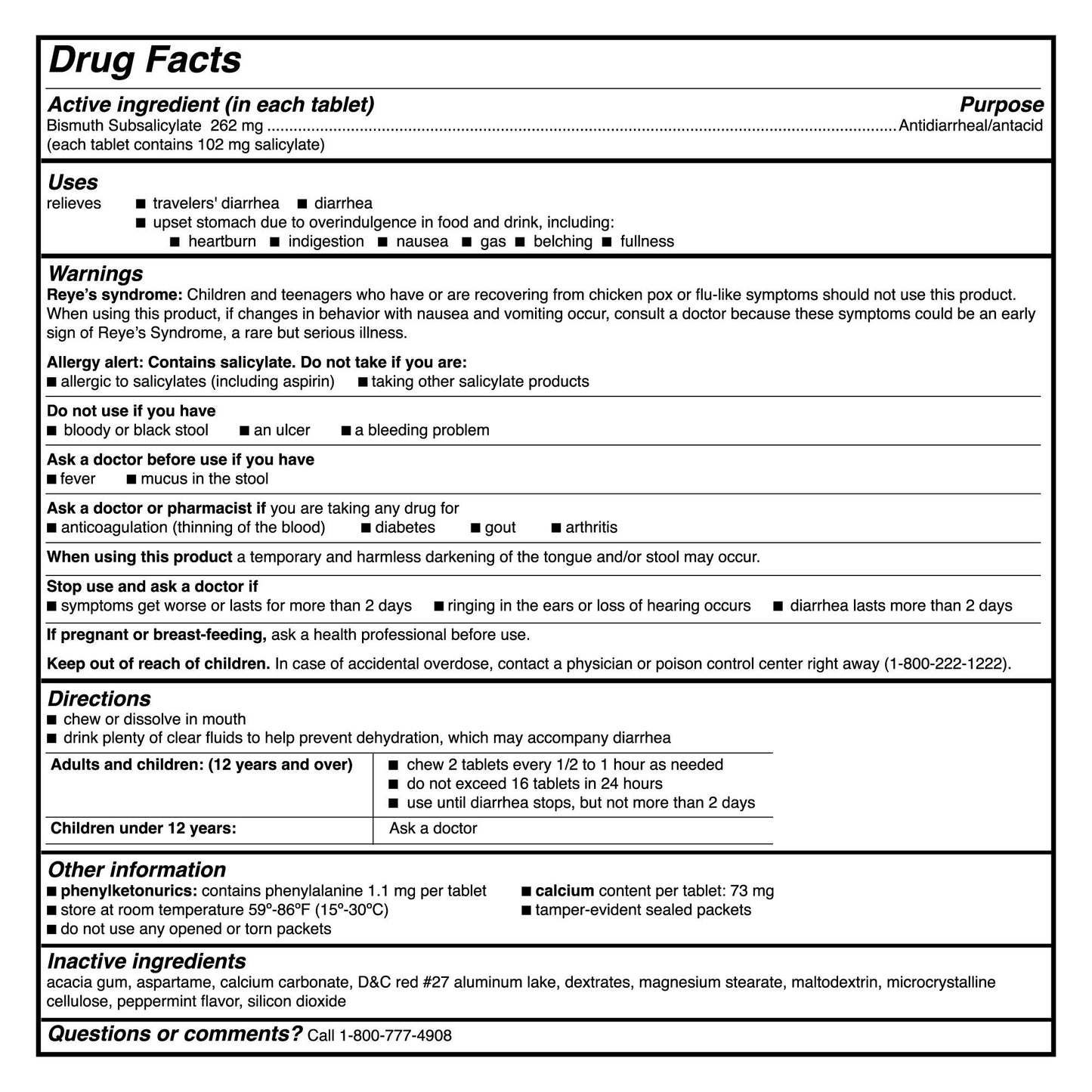 McKesson Brand Anti-Diarrheal 262 mg Strength Tablet 100 per Box (1111737_BX)