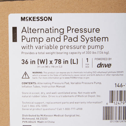 McKesson Variable Pressure Pump and Mattress Pad System Pressure Redistribution 78 L X 36 W Inch For Mattresses (1128902_EA)