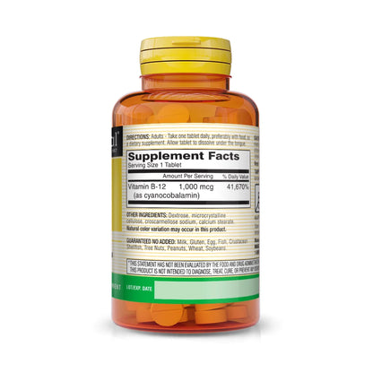 Mason Natural® Vitamin Supplement Vitamin B12 1,000 mcg Strength Tablet 100 per Bottle (853039_BT)
