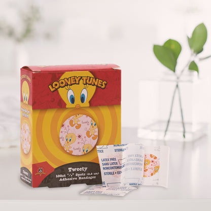 Looney Tunes™ Adhesive Spot Bandage 7/8 Inch Plastic Round Kid Design (Tweety) Sterile (516298_BX)
