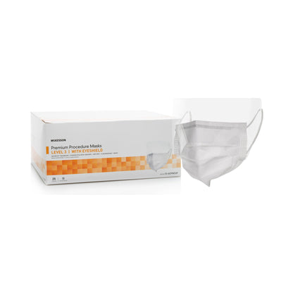 McKesson Procedure Mask with Eye Shield Anti-fog Strip ASTM Level 3 Earloops One Size Fits Most (1106633_CS)