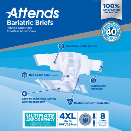 Attends® Bariatric Unisex Adult Incontinence Brief 4X-Large Disposable Heavy Absorbency (955308_BG)