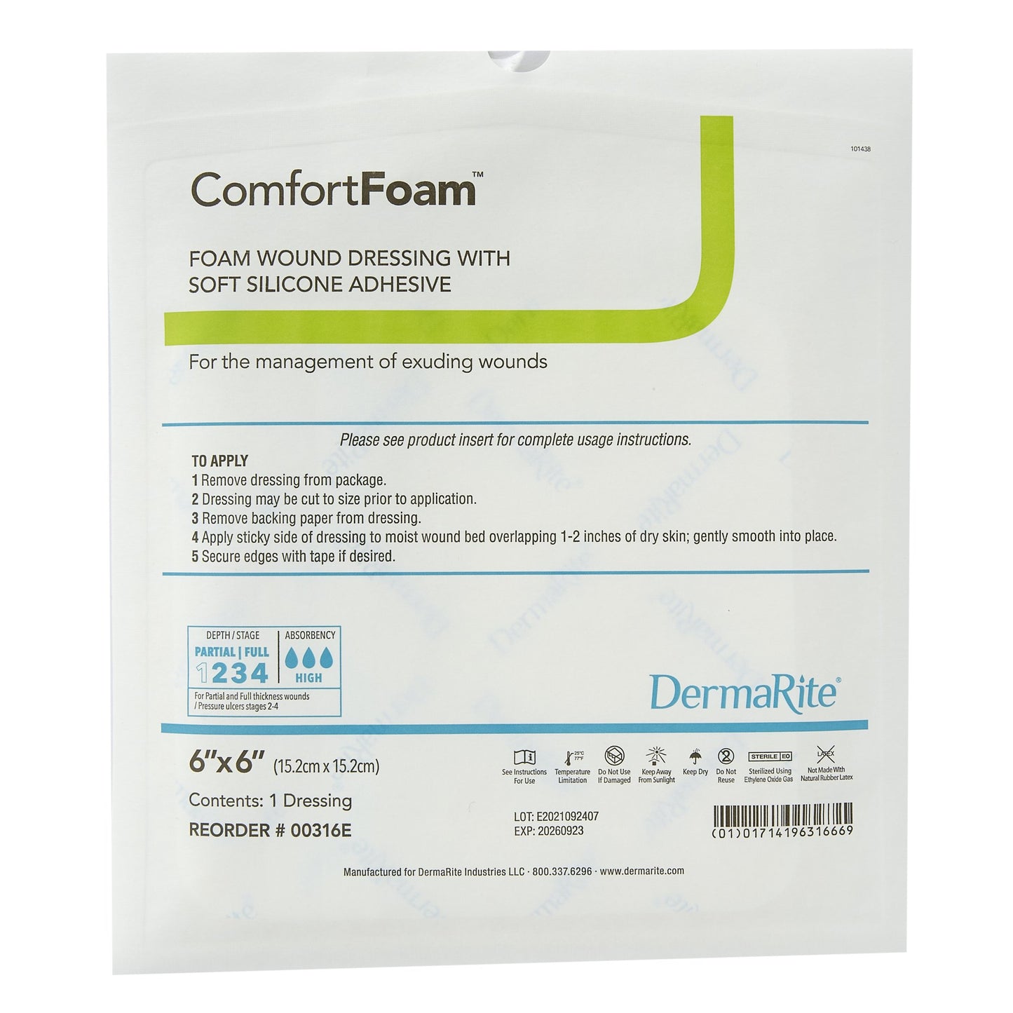 ComfortFoam™ Foam Dressing 6 X 6 Inch Without Border Film Backing Silicone Face Square Sterile (835614_BX)