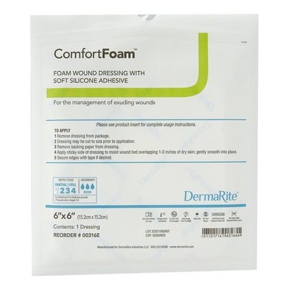 ComfortFoam™ Foam Dressing 6 X 6 Inch Without Border Film Backing Silicone Face Square Sterile (835614_BX)