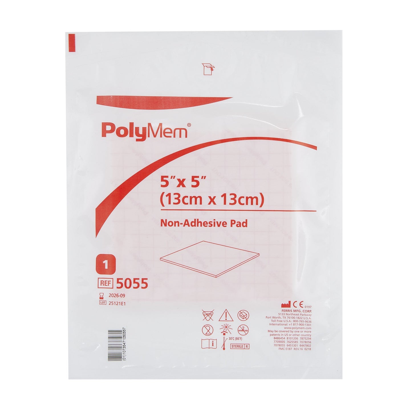 PolyMem® Foam Dressing 5 X 5 Inch Without Border Film Backing Nonadhesive Square Sterile (258751_BX)
