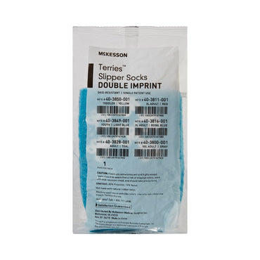 McKesson Terries™ Slipper Socks Unisex Adult One Size Fits Most Double Tread Single Patient Use Teal (558994_PR)