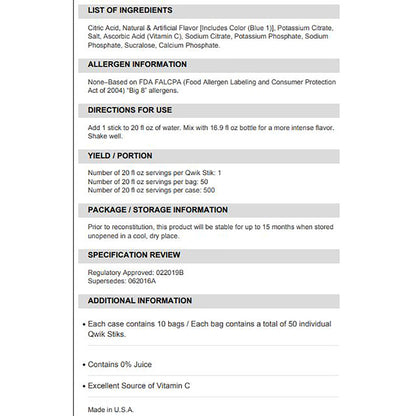 Sqwincher® Quik Stik® Zero Oral Electrolyte Solution Mixed Berry Flavor 0.11 oz. Electrolyte (1057739_CS)